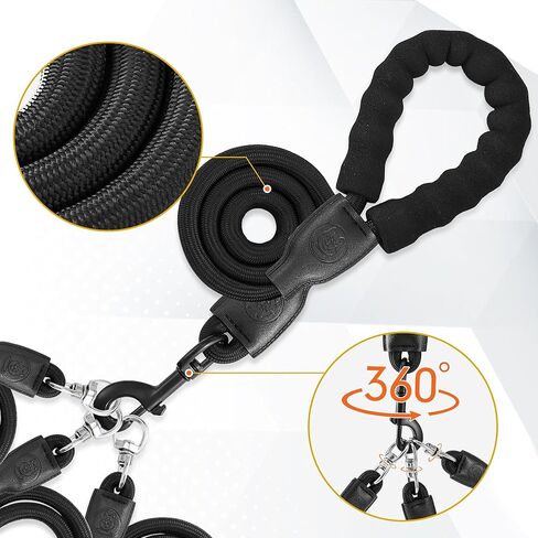 Heavy Duty 3 in 1 Dog Leash, 360 Swivel No Tangle No Pull Climbing Rope Leash Control for Small Medium and Large Dogs for Walking Training Dual Dog - Three Dogs (Black, S/20-50 ibs) in Saudi Arabia