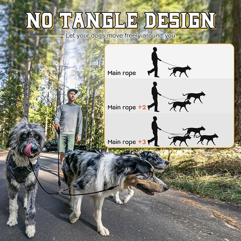 Heavy Duty 3 in 1 Dog Leash, 360 Swivel No Tangle No Pull Climbing Rope Leash Control for Small Medium and Large Dogs for Walking Training Dual Dog - Three Dogs (Black, S/20-50 ibs) in Saudi Arabia