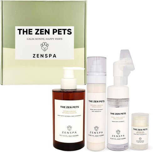 مجموعة سبا الكلاب 4 في 1 من ZenSpa | شامبو وبلسم الشوفان ومنظف الأقدام وبلسم الأنف | تركيبة طبيعية مضادة للحساسية للبشرة الحساسة | جميع السلالات والجراء in Kuwait