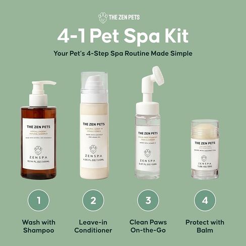 مجموعة سبا الكلاب 4 في 1 من ZenSpa | شامبو وبلسم الشوفان ومنظف الأقدام وبلسم الأنف | تركيبة طبيعية مضادة للحساسية للبشرة الحساسة | جميع السلالات والجراء in Kuwait