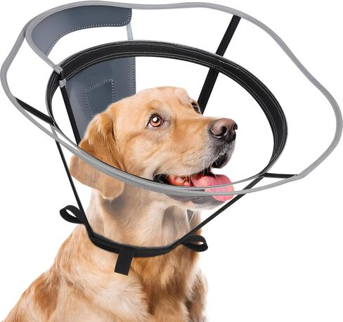 Extended Dog Cone to Stop Licking, Adjustable Depth, Transparent Recovery Collar for Large Medium Dogs, Soft E-Collar After Surgery Neuter with Reflective Strip for Night Visibility XL in Kuwait