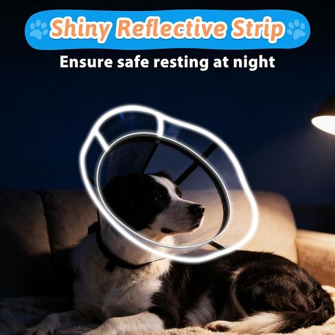 Extended Dog Cone to Stop Licking, Adjustable Depth, Transparent Recovery Collar for Large Medium Dogs, Soft E-Collar After Surgery Neuter with Reflective Strip for Night Visibility XL in Kuwait