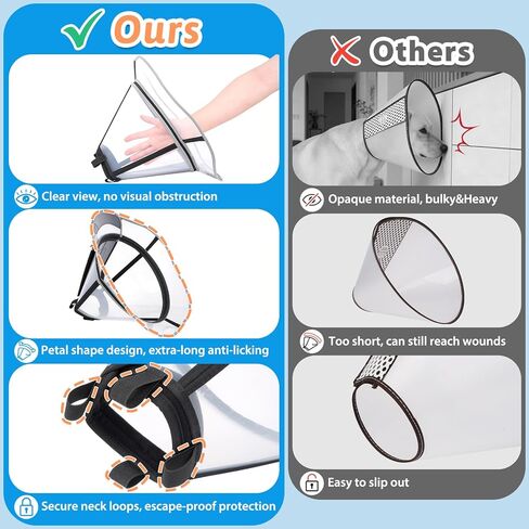 Extended Dog Cone to Stop Licking, Adjustable Depth, Transparent Recovery Collar for Large Medium Dogs, Soft E-Collar After Surgery Neuter with Reflective Strip for Night Visibility XL in Kuwait