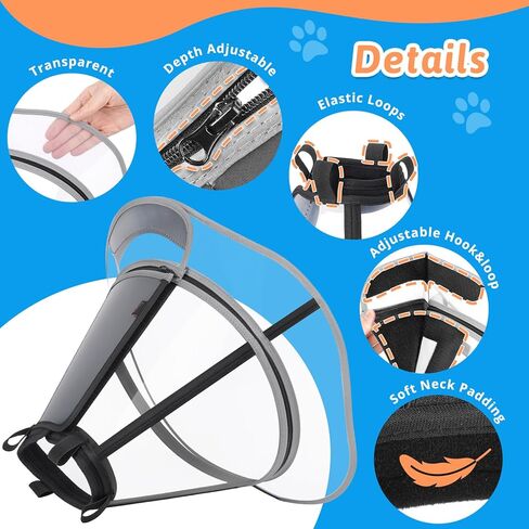 Extended Dog Cone to Stop Licking, Adjustable Depth, Transparent Recovery Collar for Large Medium Dogs, Soft E-Collar After Surgery Neuter with Reflective Strip for Night Visibility XL in Kuwait