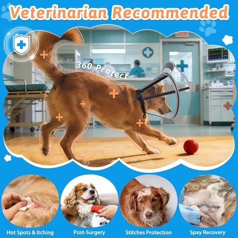 Extended Dog Cone to Stop Licking, Adjustable Depth, Transparent Recovery Collar for Large Medium Dogs, Soft E-Collar After Surgery Neuter with Reflective Strip for Night Visibility XL in Kuwait