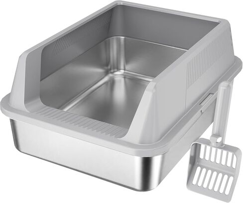 Lifewit Stainless Steel Litter Box for Kitty, Small Metal Cat Litter Tray with Non-Slip Pads, Anti-Leakage Top Entry and High Sided, Easy to Clean, 17.7" L×13.8" W×8.3" H, Gray in Saudi Arabia