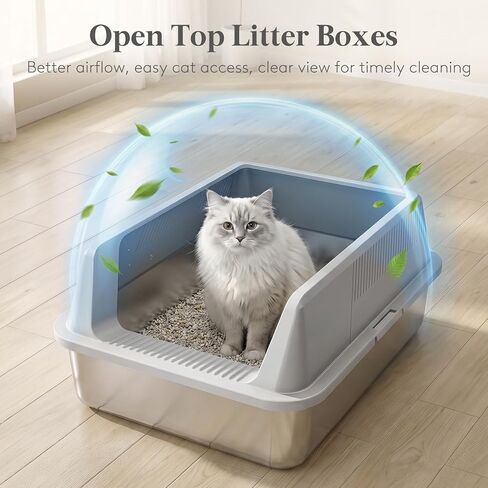 Lifewit Stainless Steel Litter Box for Kitty, Small Metal Cat Litter Tray with Non-Slip Pads, Anti-Leakage Top Entry and High Sided, Easy to Clean, 17.7" L×13.8" W×8.3" H, Gray in Saudi Arabia