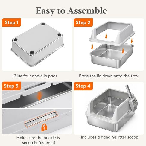 Lifewit Stainless Steel Litter Box for Kitty, Small Metal Cat Litter Tray with Non-Slip Pads, Anti-Leakage Top Entry and High Sided, Easy to Clean, 17.7" L×13.8" W×8.3" H, Gray in Saudi Arabia