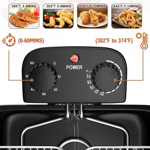 مقالي عميقة مع 3 سلال - سيمو 5.3QT/21 كوب مقلاة كهربائية كبيرة، مقلاة زيت عميقة من الفولاذ المقاوم للصدأ 1700 وات مع غطاء، درجة حرارة قابلة للتعديل ومؤقت ونافذة عرض، درجة احترافية in Kuwait
