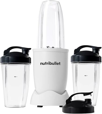 خلاط نيوتري بوليت برو الشخصي، المخفوقات والعصائر، وإعداد الطعام، والمزج المجمد، كوب سعة 32 أونصة، كوب سعة 24 أونصة، أغطية سفر قابلة للطي، 900 وات، أبيض غير لامع in Kuwait