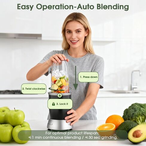 خلاط العصائر، خلاط محمول 25000 دورة في الدقيقة للعصائر، خلاطات سطح الطاولة للمطبخ مع أكواب خلاطات شخصية سعة 37 أونصة، 32 أونصة، 23 أونصة، 1 غطاء صنبور وغطاء قابل للإغلاق للسحق والعصير والمكسرات in Kuwait