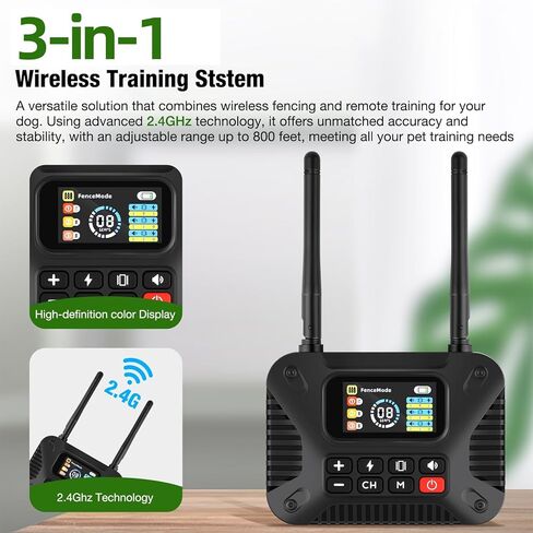 Wireless Dog Fence 2.4GHz Electric Fence for Dogs Wireless Fence for Dogs Portable Electric Dog Fence with Waterproof and Rechargeable Dog Training Collar in Saudi Arabia