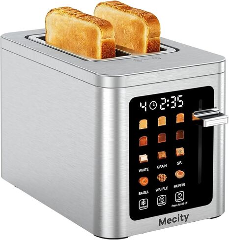 Mecity 2 Slice Toaster Smart Touchscreen, Stainless Steel Wide Slot Toasters Defrost, Reheat, Memory Function, Auto Shutoff, Digital Electric Bread Toaster for Bagel Muffin Waffle, 120V in Kuwait