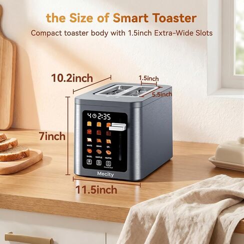 Mecity 2 Slice Toaster Smart Touchscreen, Stainless Steel Wide Slot Toasters Defrost, Reheat, Memory Function, Auto Shutoff, Digital Electric Bread Toaster for Bagel Muffin Waffle, 120V in Kuwait