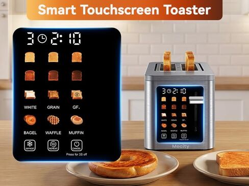 Mecity 2 Slice Toaster Smart Touchscreen, Stainless Steel Wide Slot Toasters Defrost, Reheat, Memory Function, Auto Shutoff, Digital Electric Bread Toaster for Bagel Muffin Waffle, 120V in Kuwait