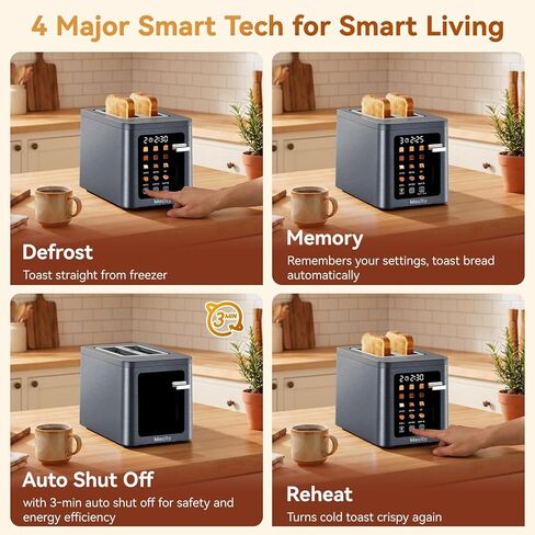 Mecity 2 Slice Toaster Smart Touchscreen, Stainless Steel Wide Slot Toasters Defrost, Reheat, Memory Function, Auto Shutoff, Digital Electric Bread Toaster for Bagel Muffin Waffle, 120V in Kuwait