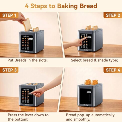 Mecity 2 Slice Toaster Smart Touchscreen, Stainless Steel Wide Slot Toasters Defrost, Reheat, Memory Function, Auto Shutoff, Digital Electric Bread Toaster for Bagel Muffin Waffle, 120V in Kuwait