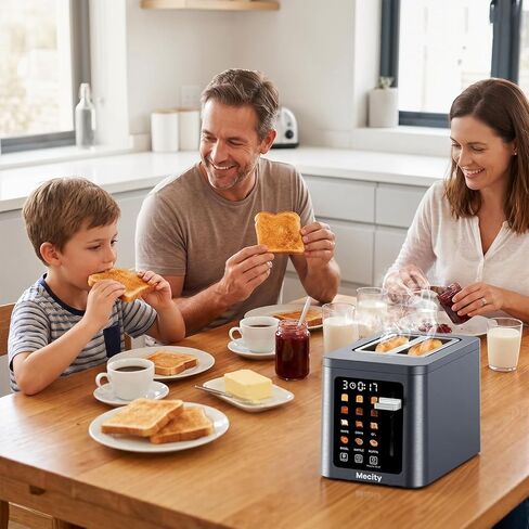 Mecity 2 Slice Toaster Smart Touchscreen, Stainless Steel Wide Slot Toasters Defrost, Reheat, Memory Function, Auto Shutoff, Digital Electric Bread Toaster for Bagel Muffin Waffle, 120V in Kuwait