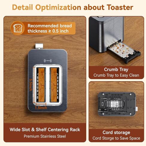 Mecity 2 Slice Toaster Smart Touchscreen, Stainless Steel Wide Slot Toasters Defrost, Reheat, Memory Function, Auto Shutoff, Digital Electric Bread Toaster for Bagel Muffin Waffle, 120V in Kuwait