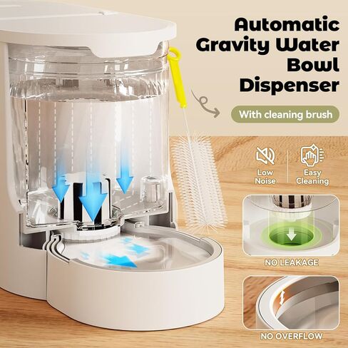 JUNSPOW Automatic Cat Feeder 2-in-1 Set, Gravity Cat Food Feeder and Water Dispenser, Dog Feeding & Watering Supply with Stailess Steel Bowls, Large Capacity Low Noise, White in Saudi Arabia