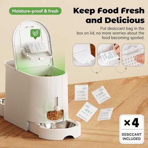 JUNSPOW Automatic Cat Feeder 2-in-1 Set, Gravity Cat Food Feeder and Water Dispenser, Dog Feeding & Watering Supply with Stailess Steel Bowls, Large Capacity Low Noise, White in Saudi Arabia