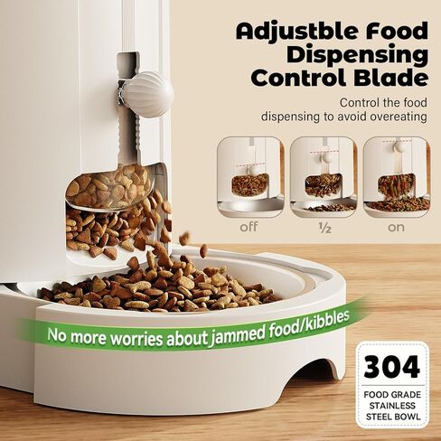 JUNSPOW Automatic Cat Feeder 2-in-1 Set, Gravity Cat Food Feeder and Water Dispenser, Dog Feeding & Watering Supply with Stailess Steel Bowls, Large Capacity Low Noise, White in Saudi Arabia