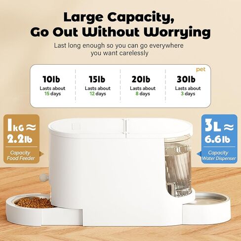 JUNSPOW Automatic Cat Feeder 2-in-1 Set, Gravity Cat Food Feeder and Water Dispenser, Dog Feeding & Watering Supply with Stailess Steel Bowls, Large Capacity Low Noise, White in Saudi Arabia