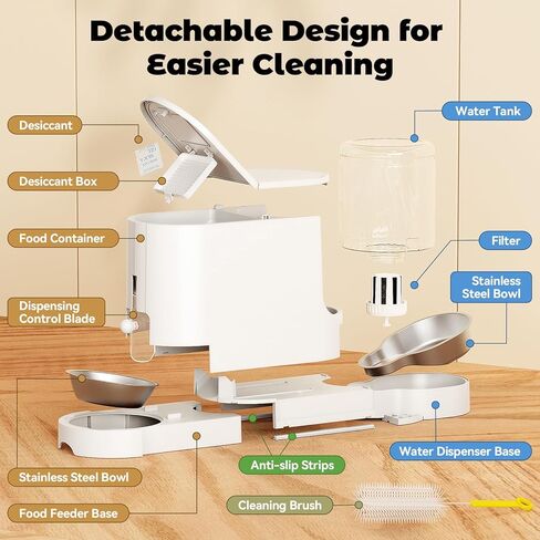 JUNSPOW Automatic Cat Feeder 2-in-1 Set, Gravity Cat Food Feeder and Water Dispenser, Dog Feeding & Watering Supply with Stailess Steel Bowls, Large Capacity Low Noise, White in Saudi Arabia