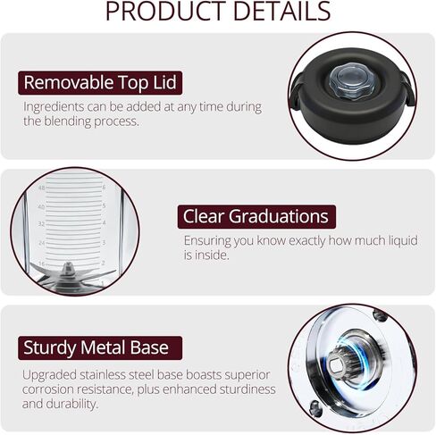 حاوية إبريق خلاط منخفضة الحجم 64oz، متوافقة مع Vitamix 5200 750 7500 6300 VM0102 VM0103 VM0197 E310 Classic/Explorian/Commercial Series، خالية من BPA، كوب برطمان بديل in Kuwait