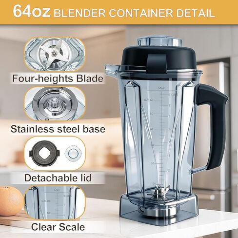 حاوية بديلة سعة 64oz من Blender Pitcher متوافقة مع Vitamix 5200، 5300، 6300، 7500، E310، VM0197، VM0101، VM0100، VM0103 Classic & Explorian Series ضمان لمدة 5 سنوات in Kuwait