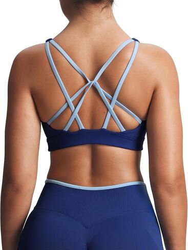 Aoxjox Women's Worning Lexi مبطن سحر Sports Bras Deep V Color Block Training Gym Yoga Crop Sanks in Saudi Arabia