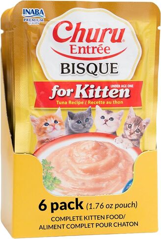 INABA Churu Entrée Bisque for Cats, Grain-Free, High Moisture, Prebiotic Wet Cat Food, 1.76oz. per Pouch, 6 Pouches, Chicken with Cheese Recipe in Saudi Arabia