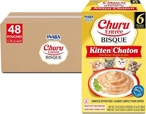INABA Churu Entrée Bisque for Cats, Grain-Free, High Moisture, Prebiotic Wet Cat Food, 1.76oz. per Pouch, 6 Pouches, Chicken with Cheese Recipe in Saudi Arabia