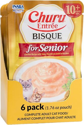 INABA Churu Entrée Bisque for Cats, Grain-Free, High Moisture, Prebiotic Wet Cat Food, 1.76oz. per Pouch, 6 Pouches, Chicken with Cheese Recipe in Saudi Arabia