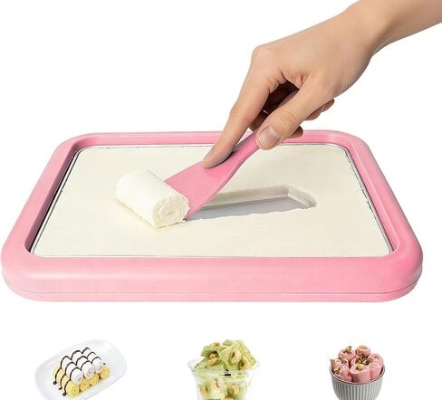 Professional Rolled Ice Cream Maker Kit with 2 Scrapers & Freezable Plate – Easy DIY Homemade Ice Cream Rolls, Frozen Yogurt, Gelato, Sorbet for Kids & Family Fun (White) in Kuwait