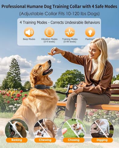 Dog Shock Collar with Remote Control - Shock Collar for Dogs IPX7 Waterproof Dog Training Collar with Beep Vibration Static Correction Flashlight Long-Lasting Battery Safe Training for dogs 10–120 lbs in Kuwait