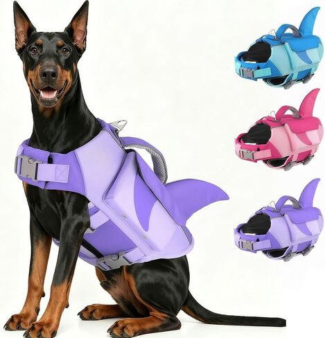 سترة نجاة للكلاب من Dogcheer Shark، سترة نجاة عالية الطفو للكلاب مع ألواح إسفنجية قابلة للإزالة، مقبض إنقاذ وخطوط عاكسة، سترة سباحة للكلاب لمحبي السباحة، المبتدئين، الكبار والضعفاء، أزرق XS in Kuwait