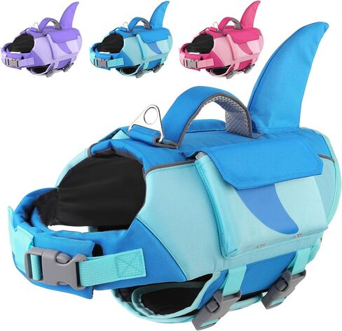 Dogcheer Shark Dog Life Jacket, High Buoyancy Dog Life Vest with Removable Foam Panels, Rescue Handle & Reflective Stripes, Dog Swimming Vest for Swim-Loving, Beginner, Senior & Weak Dogs, Blue XS in Saudi Arabia
