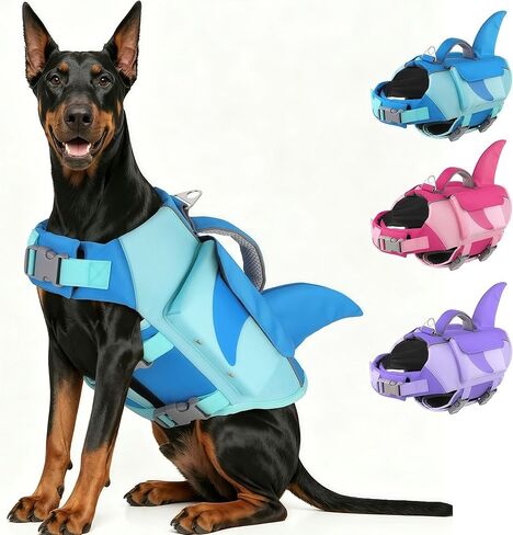 Dogcheer Shark Dog Life Jacket, High Buoyancy Dog Life Vest with Removable Foam Panels, Rescue Handle & Reflective Stripes, Dog Swimming Vest for Swim-Loving, Beginner, Senior & Weak Dogs, Blue XS in Saudi Arabia
