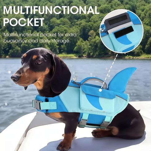 Dogcheer Shark Dog Life Jacket, High Buoyancy Dog Life Vest with Removable Foam Panels, Rescue Handle & Reflective Stripes, Dog Swimming Vest for Swim-Loving, Beginner, Senior & Weak Dogs, Blue XS in Saudi Arabia