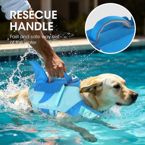 Dogcheer Shark Dog Life Jacket, High Buoyancy Dog Life Vest with Removable Foam Panels, Rescue Handle & Reflective Stripes, Dog Swimming Vest for Swim-Loving, Beginner, Senior & Weak Dogs, Blue XS in Saudi Arabia