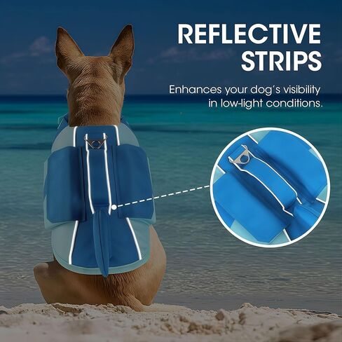 Dogcheer Shark Dog Life Jacket, High Buoyancy Dog Life Vest with Removable Foam Panels, Rescue Handle & Reflective Stripes, Dog Swimming Vest for Swim-Loving, Beginner, Senior & Weak Dogs, Blue XS in Saudi Arabia