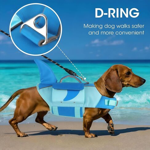 Dogcheer Shark Dog Life Jacket, High Buoyancy Dog Life Vest with Removable Foam Panels, Rescue Handle & Reflective Stripes, Dog Swimming Vest for Swim-Loving, Beginner, Senior & Weak Dogs, Blue XS in Saudi Arabia