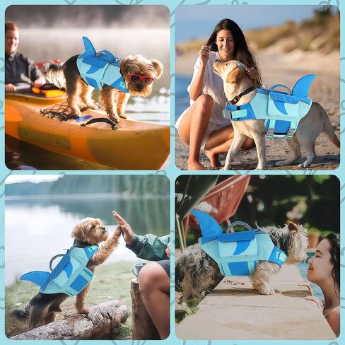 Dogcheer Shark Dog Life Jacket, High Buoyancy Dog Life Vest with Removable Foam Panels, Rescue Handle & Reflective Stripes, Dog Swimming Vest for Swim-Loving, Beginner, Senior & Weak Dogs, Blue XS in Saudi Arabia