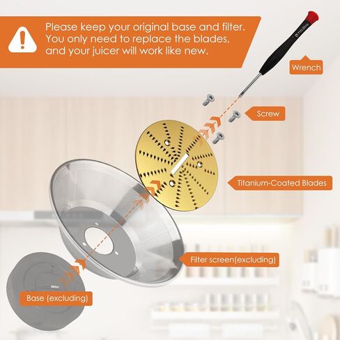 Upgraded Titanium-Coated Juicer Blade Replacement for Breville JE95XL, JE98XL, BJE200XL, BJE430SIL, BJE510XL, JE900, 800JEXL, BJE820XL,Blade Kit with Bit, Screws & Wrench in Kuwait