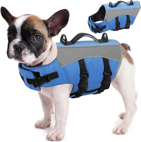Queenmore Small Dog Life Vest for Swimming with Superior Buoyancy and Rescue Handle, Reflective High Flotation Dog Life Jacket for Spring Summer Pool, Puppy Preserver for Boating, Orange, S in Saudi Arabia