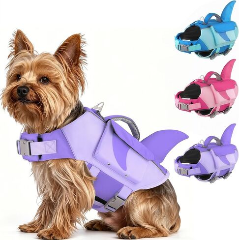 Dogcheer Shark Dog Life Jacket, High Buoyancy Dog Life Vest with Removable Foam Panels, Rescue Handle & Reflective Stripes, Dog Swimming Vest for Swim-Loving, Beginner, Senior & Weak Dogs, Blue XS in Saudi Arabia