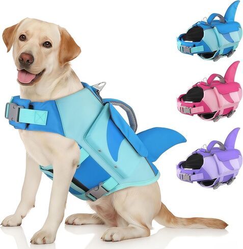 Dogcheer Shark Dog Life Jacket, High Buoyancy Dog Life Vest with Removable Foam Panels, Rescue Handle & Reflective Stripes, Dog Swimming Vest for Swim-Loving, Beginner, Senior & Weak Dogs, Blue XS in Saudi Arabia