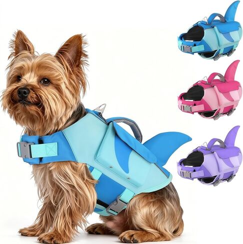 Dogcheer Shark Dog Life Jacket, High Buoyancy Dog Life Vest with Removable Foam Panels, Rescue Handle & Reflective Stripes, Dog Swimming Vest for Swim-Loving, Beginner, Senior & Weak Dogs, Blue XS in Saudi Arabia
