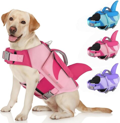 Dogcheer Shark Dog Life Jacket, High Buoyancy Dog Life Vest with Removable Foam Panels, Rescue Handle & Reflective Stripes, Dog Swimming Vest for Swim-Loving, Beginner, Senior & Weak Dogs, Blue XS in Saudi Arabia